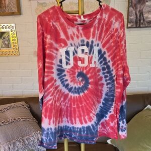 Red and Blue Tie-Dye Long Sleeve Tee